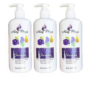 Nang Phaya Herb Shampoo Conditioner Butterfly Pea Reduce Hair Loss 300 ml Accelerate Long Hair Black Shiny Hair (Packs of 3)