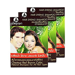 Hair Dyeing Shampoo Natural Herb No Ammonia Poompuksa Color CHESTNUT RED BROWN 3 pcs.